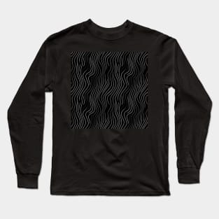 Monochrome Elegance: White Abstract Lines on Black Long Sleeve T-Shirt